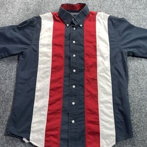 Roundtree & Yorke Shirt Mens Medium Color Block Stripe Patriotic Red White Blue